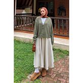 lamelif Crop V Yaka Hırka Haki