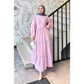 Lamelif Kat Detaylı Bağlamalı Elbise Pembe