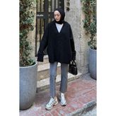 lamelif Salaş Dokulu Basic Hırka Siyah