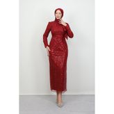 Lamia Giyim Sena Pullu Elbise Bordo