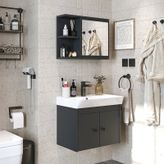 Lavabolu Mat Suntalam 60 Cm Banyo Dolabı, Aynalı Üst Dlp Antrasit