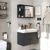 Lavabolu Mat Suntalam 60 cm Banyo Dolabı + Aynalı Üst Dolabı - Antrasit