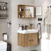 Lavabolu Mat Suntalam 60 cm Banyo Dolabı + Aynalı Üst Dolabı - Atlantik Çam