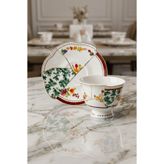 LC Waikiki Çay Fincan Takımı Porselen Tabaklı Çiçek Desenli Gold Detaylı Kulplu W64319B8