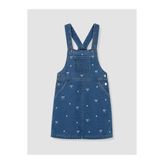 LC Waikiki İndigo Fiyonk Desenli Kız Çocuk Jean Salopet Elbise