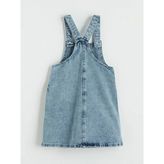 LC Waikiki Indigo Fiyonk ve Taşlı Kız Çocuk Jean Salopet Elbise - 3 - 4 Yaş