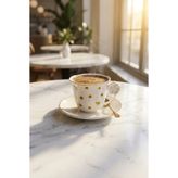 LC Waikiki Kahve Fincan Takımı 90 ml Porselen Türk Kahvesi Tabaklı Çiçek Desenli Gold Detaylı Kulplu W64260B8