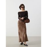 Lc Waikiki Yeni Sezon Standart Fit Leopar Desenli Saten Kadın Etek - Kahverengi - 34