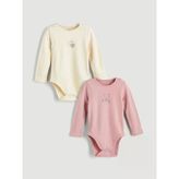 Lcw Baby Pembe Kalp Ve Ayıcık Baskılı Kız Uzun Kollu Kız Bebek Çıtçıtlı Body 2'Li
