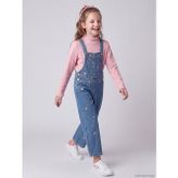 Lcw Kids İndigo Çiçekli Kız Çocuk Jean Salopet
