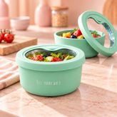 Le Murano 400 ml %100 Platinum Silikon Yuvarlak Saklama Kabı, Şeffaf Pencereli Kapak, Bpa Içermez, Mikrodalga Dondurucu Uyumlu, Tekrar Kullanılabilir Gıda Kabı - Yeşil