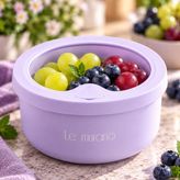 Le Murano 600 ml %100 Platinum Silikon Yuvarlak Saklama Kabı, Şeffaf Pencereli Kapak, Bpa Içermez, Mikrodalga Dondurucu Uyumlu, Tekrar Kullanılabilir Gıda Kabı - Mor