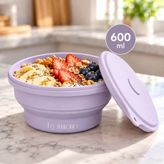 Le Murano Mori 600 ml Hava Sızdırmaz Kapaklı Yuvarlak Katlanabilir Silikon Saklama Kabı ve Kase, %100 Platin Silikon, Bpa Içermez, Mikrodalga, Fırın ve Dondurucu Uyumlu – LM0013/20 - Pembe