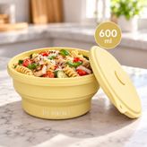 Le Murano Mori 600 ml Hava Sızdırmaz Kapaklı Yuvarlak Katlanabilir Silikon Saklama Kabı ve Kase, %100 Platin Silikon, Bpa Içermez, Mikrodalga, Fırın ve Dondurucu Uyumlu – LM0013/20 - Sarı