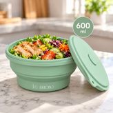 Le Murano Mori 600 ml Hava Sızdırmaz Kapaklı Yuvarlak Katlanabilir Silikon Saklama Kabı ve Kase, %100 Platin Silikon, Bpa Içermez, Mikrodalga, Fırın ve Dondurucu Uyumlu – LM0013/20 - Yeşil