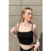 Le Savu SHILSEE SİYAH DRAPELİ ASKILI CROP BLUZ