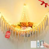 LED Işıklı Doldurulmuş Hayvan Hamak Önceden Takılmış, 11.8Ft 75 LED'li 55 inç Oyuncak Depolama Makrome Hamak, Çocuk Yatak Odası Bebek Odası Köşe Organizatörü, Uzaktan Kumandalı USB Peluş Oyuncak Hamak