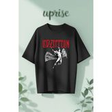 LED Zeppelin Baskılı Pamuklu Oversize T-Shirt - Siyah