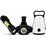 Ledarmy 3'lü Şarjlı LED Fener Seti USB Şarjlı El Feneri Kafa Lambası Kamp Lambası Outdoor Acil Durum Aydınlatma Seti - Siyah - 20 W