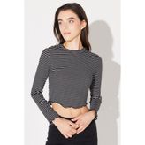 Lee Slim Fit Dar Kesim Bisiklet Yaka Siyah Beyaz Çizgili Crop Uzun Kollu Tişört