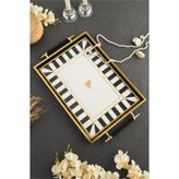 Leila Love Bird Desenli Gold-Siyah Çerçeveli Lüks Sunum Tepsisi 46x28 cm Gerçek Cam