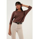 Lela 5861416Y Kahve Bisiklet Yaka Kadın Truvakar Kol Kadın Bluz