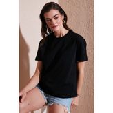 Lela Pamuklu Oversize Fit Bisiklet Yaka T Shirt Bayan T Shirt 5866097 - Siyah
