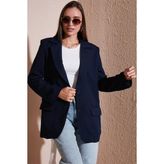 Lela Relaxed Fit Mono Yaka Cepli Blazer Bayan Ceket 611BC00132 LACİVERT