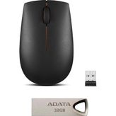 Lenovo 300 Kablosuz Mouse + Adata UV210 USB 2.0 Flash Bellek - Siyah