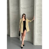 Leopar Astarlı Blazer Ceket - Haki - M