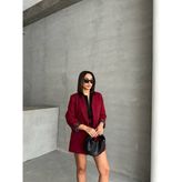 Leopar Astarli Blazer Ceket Kirmizi
