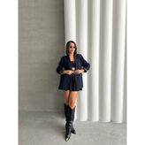 Leopar Astarlı Blazer Ceket - Lacivert