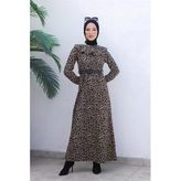 Leopar Desenli Elbise Vizon