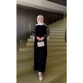 Leopar Desenli Merserize Elbise - Siyah - Standart