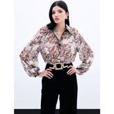 Leopar Desenli Nakışlı Gömlek - Vizon - 40