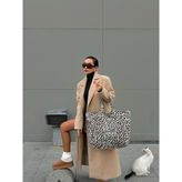 Leopar Desenli Oversize Kanvas Bez Çanta