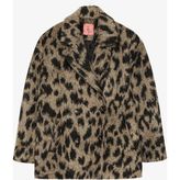 Leopar Desenli Oversize Kruvaze Kaban Bej