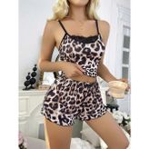 Leopar Desenli Şortlu Gecelik Pijama Üstü