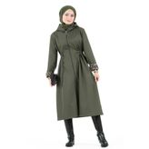 Leopar Detaylı Trençkot-Haki