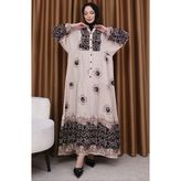 Leopar Garnili Desenli Elbise 5576-05 Vizon