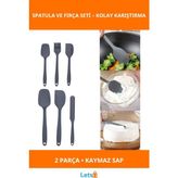 Letsii Yüksek Kaliteli Kaymaz Saplı Silikon Spatula ve Fırça Seti 6'lı