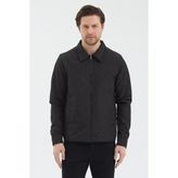 Level High Erkek Polo Yaka Basic Fermuarlı Mevsimlik Ceket - Siyah