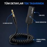 Lexroo Bluetooth 5.4 Araç Aux Adaptörü, 3.5 Mm Jack Araç Ses Kiti