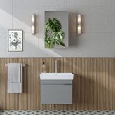 Likya Lavabolu Banyo Dolabı Takımı, Mdflam Tek Kapaklı Lavabolu 59 Cm Banyo Alt Dolabı + Üst Dolabı Kül Gri