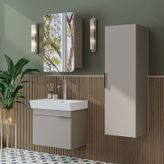 Likya Mdflam Kapaklı Lavabolu 60 Cm Banyo Alt Dolabı + Banyo Üst Dolabı + Banyo Boy Dolabı Kumtaşı