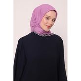 Lila Çizgili Pamuk Eşarp