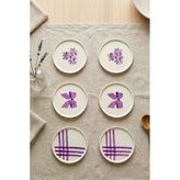 Lila Gift 6’Lı Handmade Seramik Pasta Tabağı 20 Cm Lila Desenli 6 Kişilik Tatlı Sunum Servis Tabak Seti