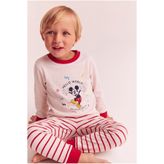 Lilabio Kırmızı Çizgili Mickey Mouse Baskılı Pijama Takımı