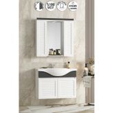 Lilyum 80 Cm Beyaz Antrasit Gri Mat Mdf Panjur Balon Kapak Seramik Lavabolu Asma Banyo Dolabı Takımı