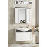 Lilyum 80 cm Beyaz-Antrasit Gri Mat Mdf Panjurlu Balon Kapak Seramik Lavabolu Asma Banyo Dolabı Takımı